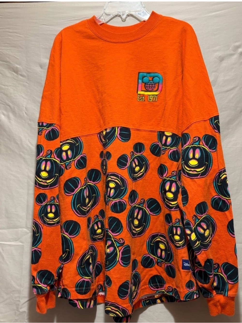 Disneyworld Halloween Orange Long Sleeve Crew Mickey Pumpkin Print Size L - Picture 3 of 9